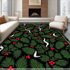 Green Fern and Red Berry Foliage Rug