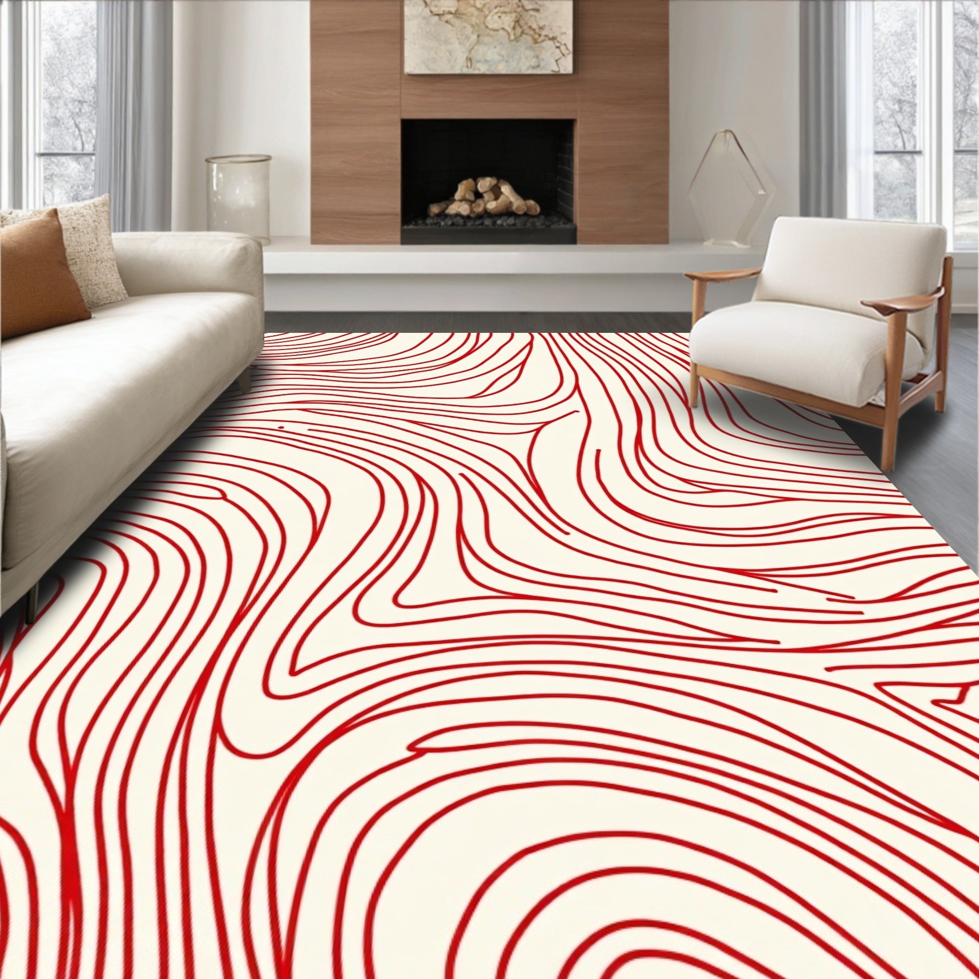 Red Swirls Organic Abstract Pattern Rug