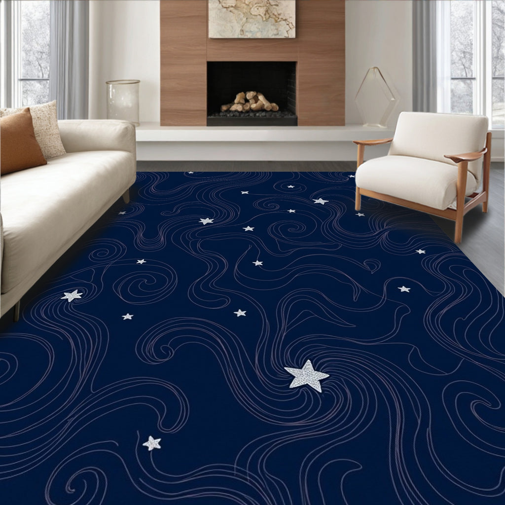 Whimsical Star Swirl Navy Design Rug