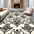 Classic Black Floral Damask Pattern Rug