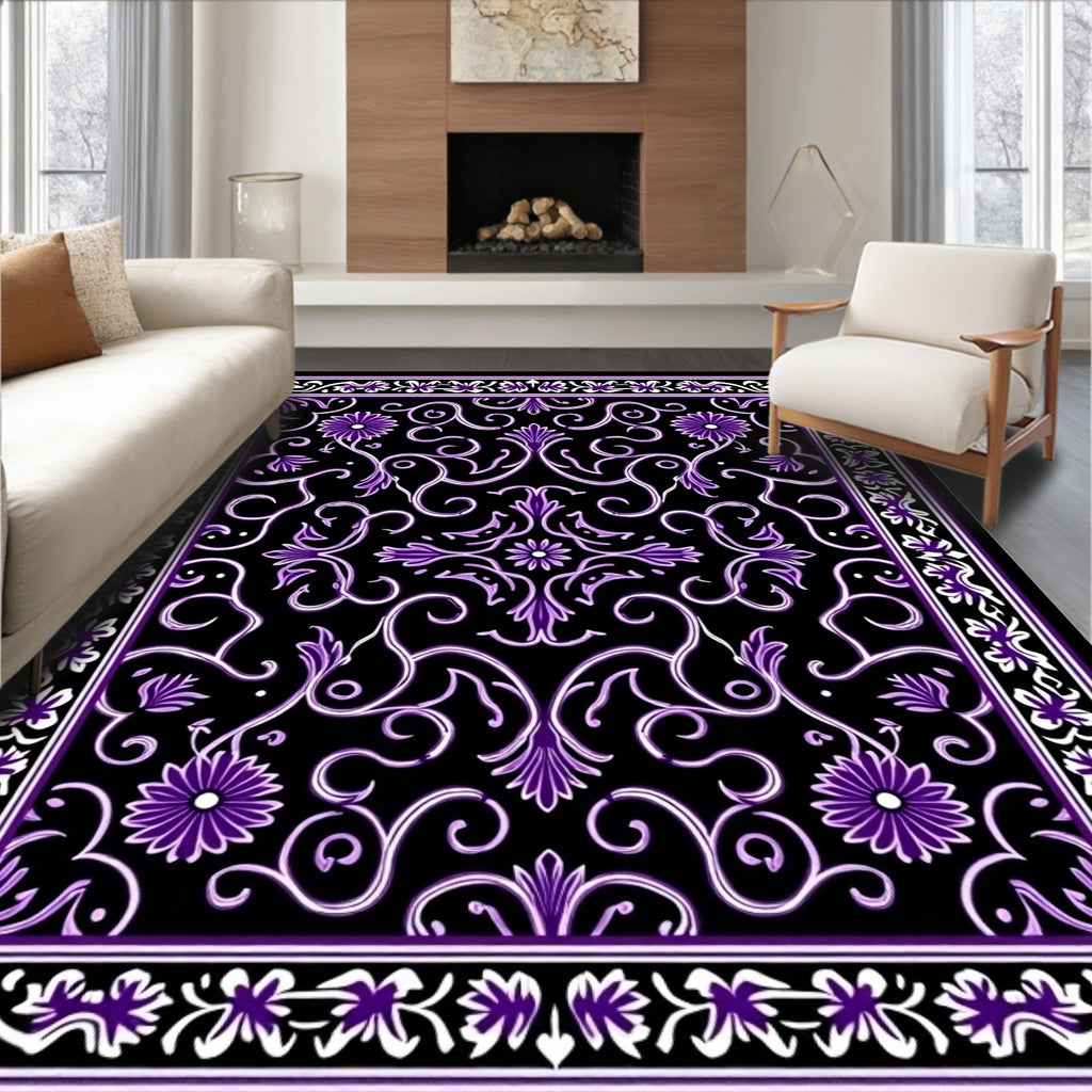 Grand Purple Floral Scrollwork Design Rug