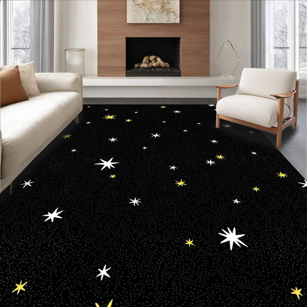 Cosmic Black Starry Night Rug