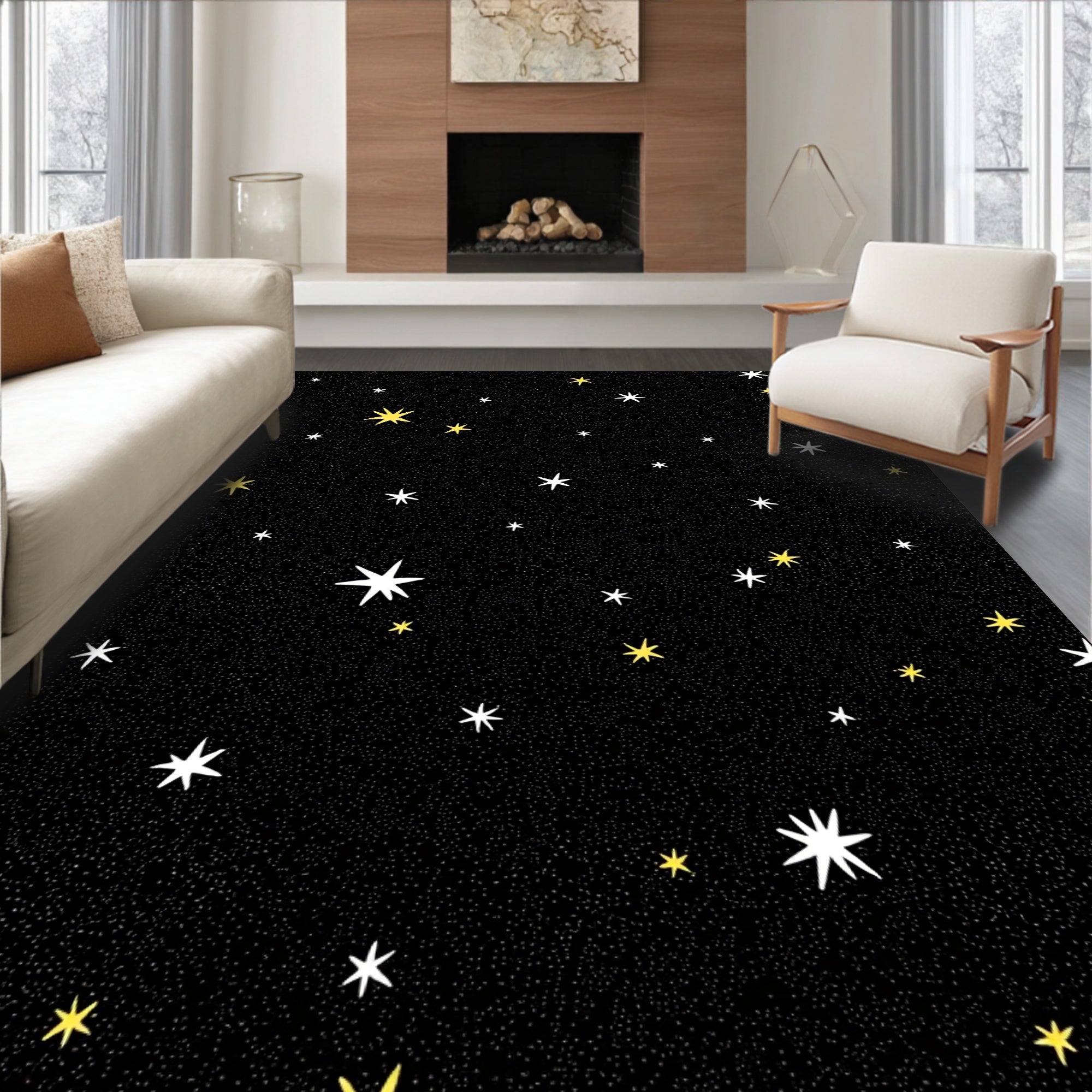 Cosmic Black Starry Night Rug