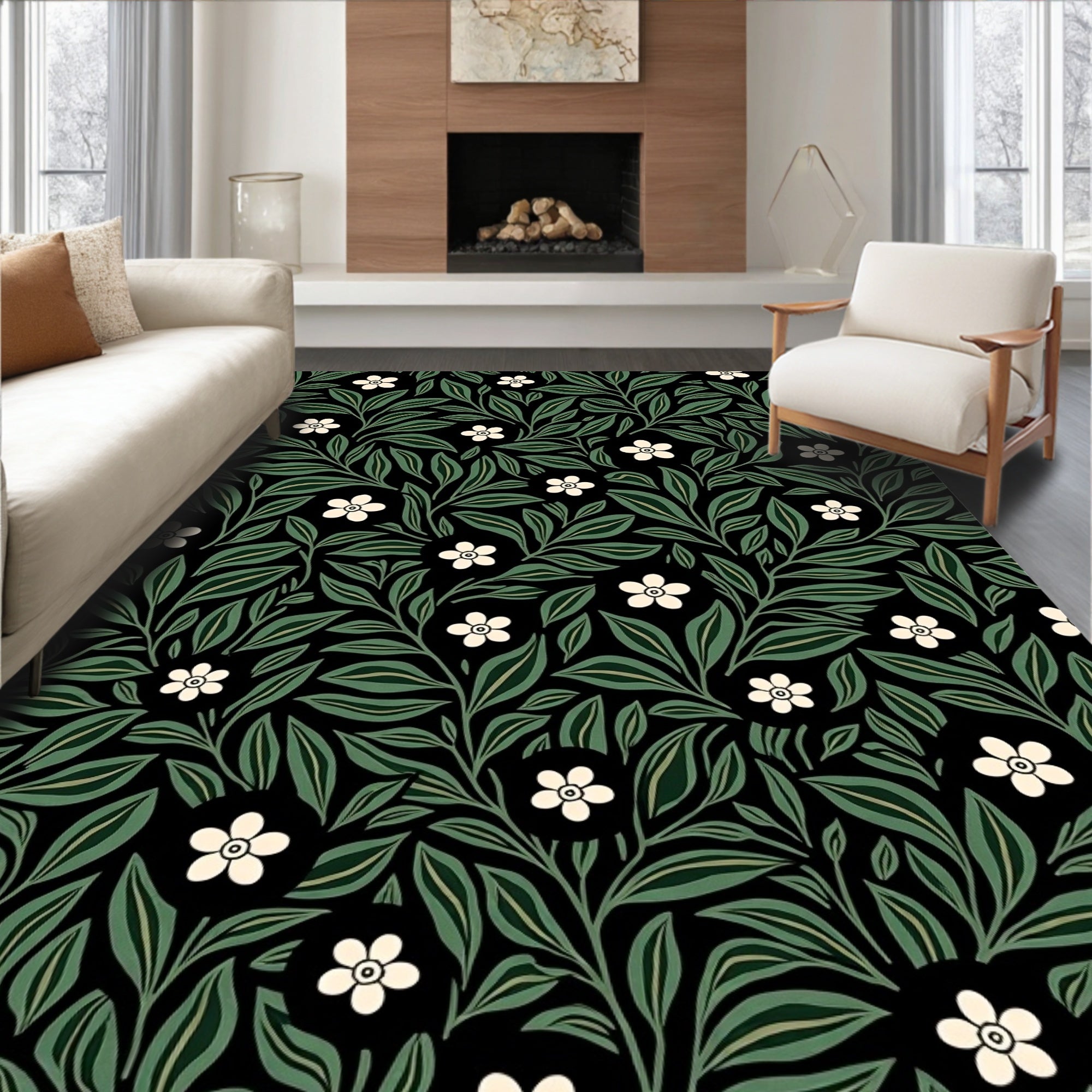Dark Academia Floral Vine Pattern Rug