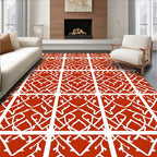 Red White Intricate Geometric Pattern Rug