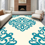 Teal Damask Flourish Pattern Rug