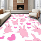 Cute Pink Bunny and Heart Pattern Rug