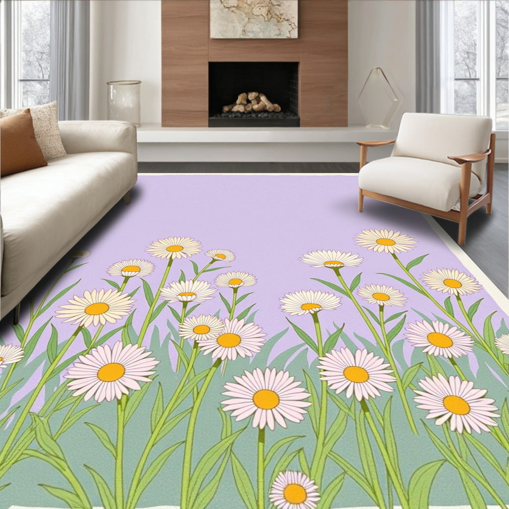 Daisies Meadow Pastel Floral Art Rug
