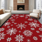 Red White Snowflake Pattern Rug