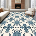 Vintage Blue Floral Scroll Pattern Rug