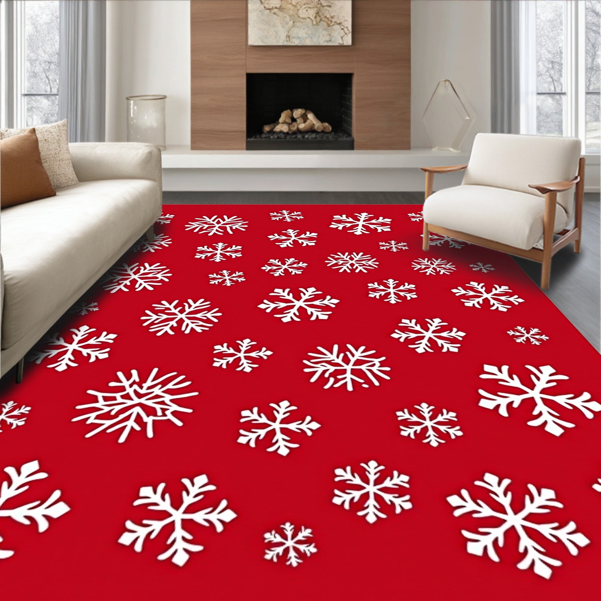 Charming Snowflakes Red Pattern Rug