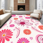 Whimsical Floral Patterned Bright Rug
