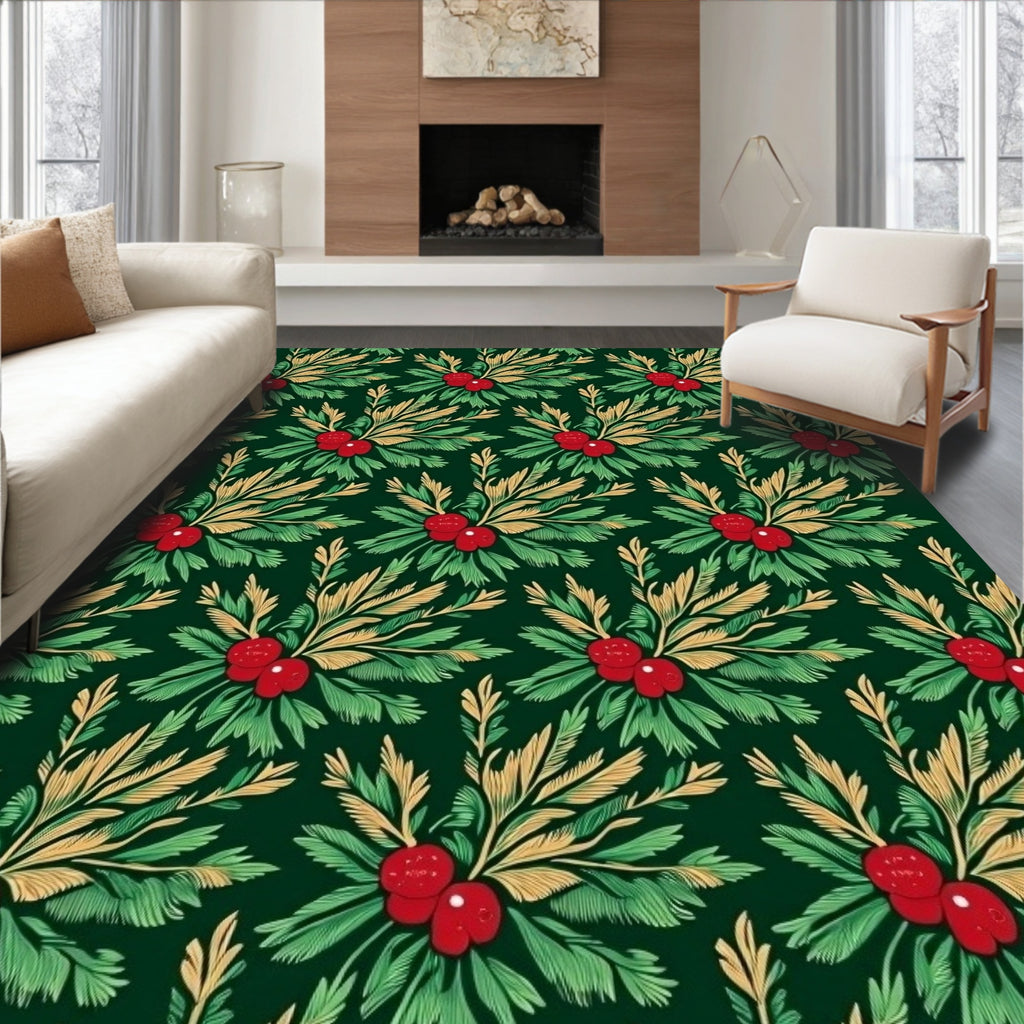 Evergreen Berry Motif Print Rug