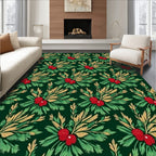Evergreen Berry Motif Print Rug