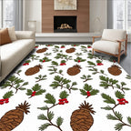 Brown Pinecone Green Holly Berries Rug