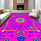 Vibrant Pink Blue Geometric Sunburst Rug