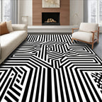 Bold Black White Maze Pattern Rug
