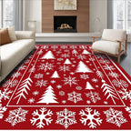 Red Snowflake Tree Patterned Rug