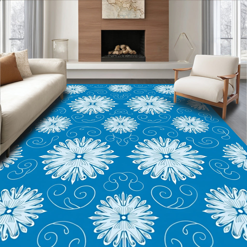 Art Nouveau Floral Swirl Blue Rug