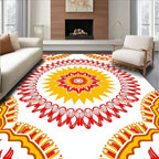 Red Yellow Intricate Floral Medallion Design Rug