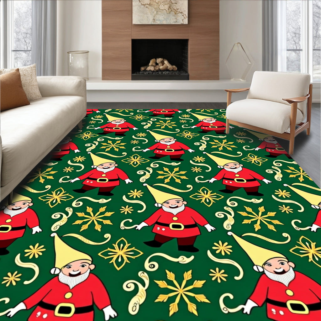 Red Gnome Snowflakes Green Rug