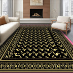 Black Golden Floral Geometric Border Rug