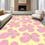 Pink Floral Pattern on Yellow Background Rug