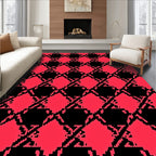 Red Black Pixelated Geometric Pattern Rug