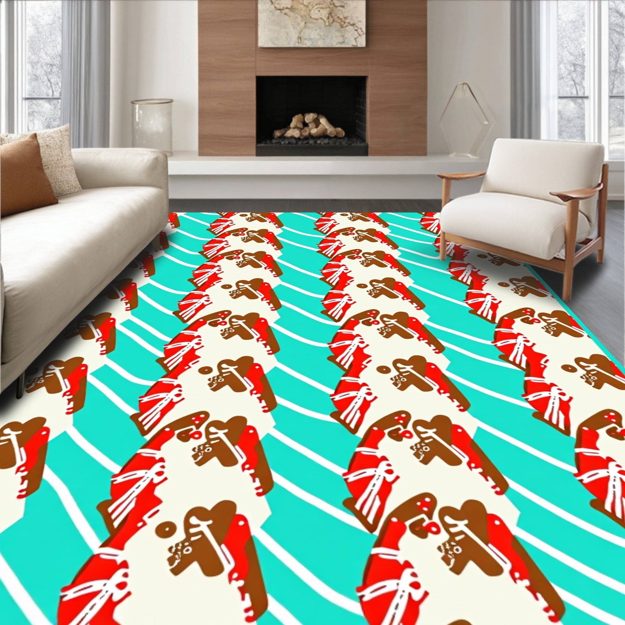 Abstract Red Brown Stripe Pattern Rug