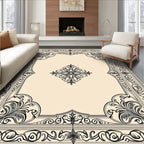 Elegant Black Cream Floral Scroll Rug