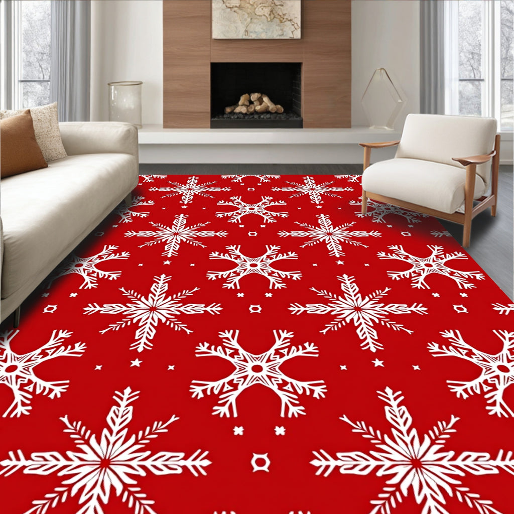 Red And White Snowflake Pattern Rug