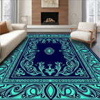 Intricate Teal Floral Scrollwork Design Rug