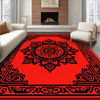 Abstract Red Black Mandala Pattern Rug