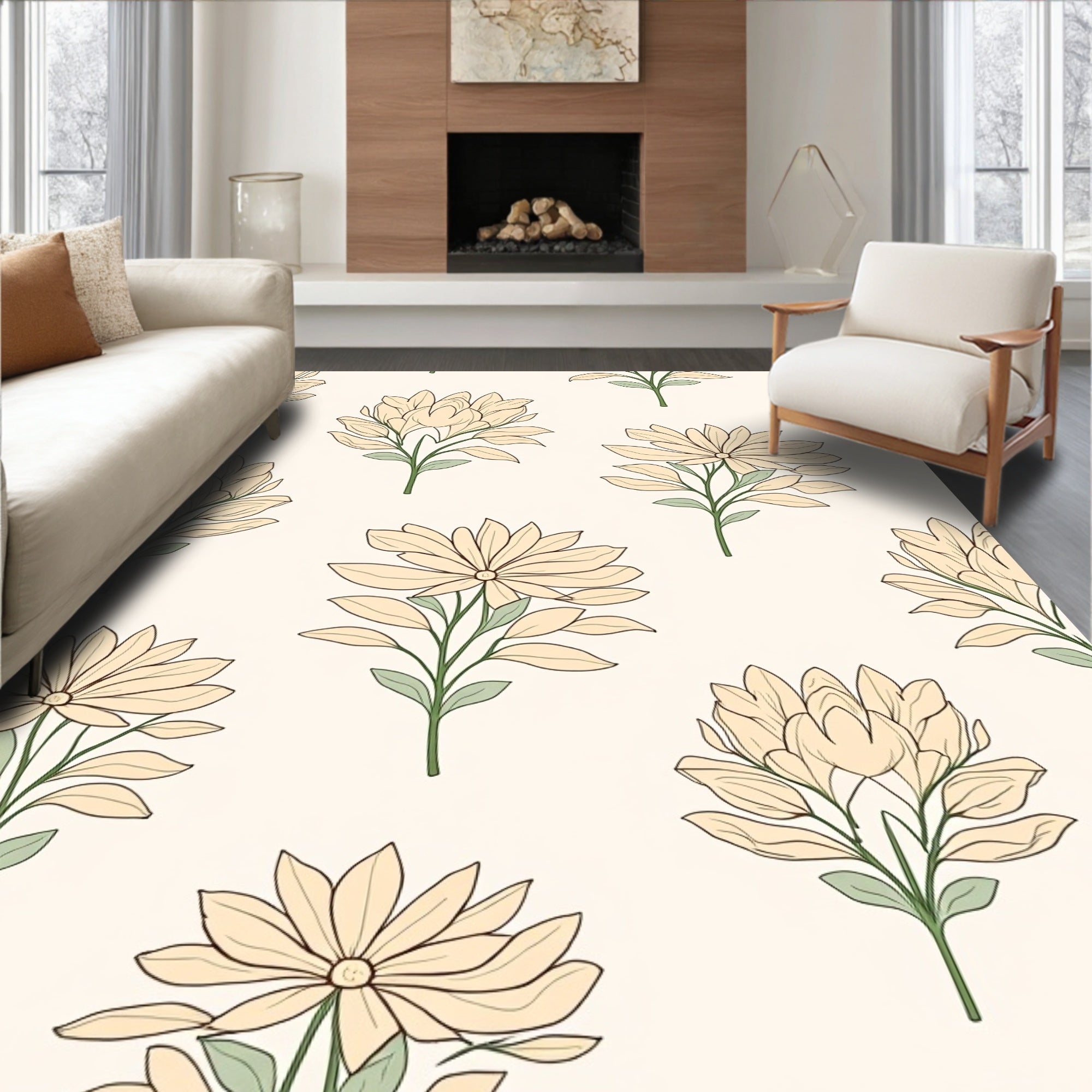 Soft Yellow Floral Pattern Design Rug