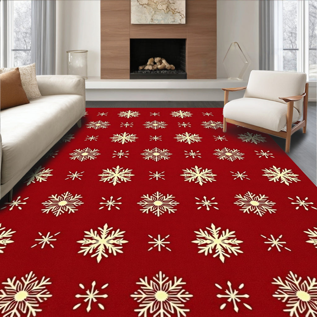 Classic Red Snowflake Festive Pattern Rug