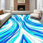 Abstract Blue Wave Pattern Rug