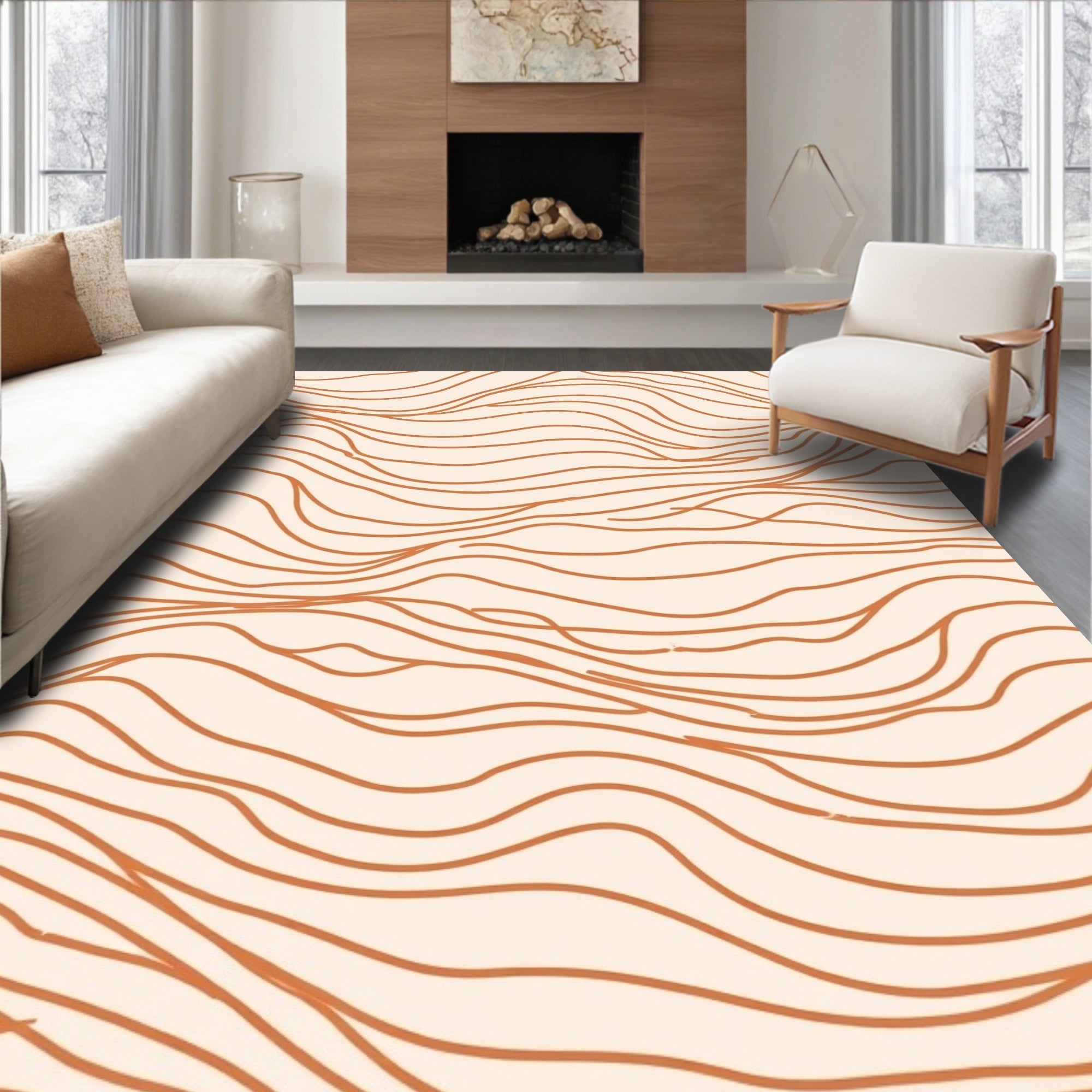 Minimalist Wavy Organic Stroke Design Rug