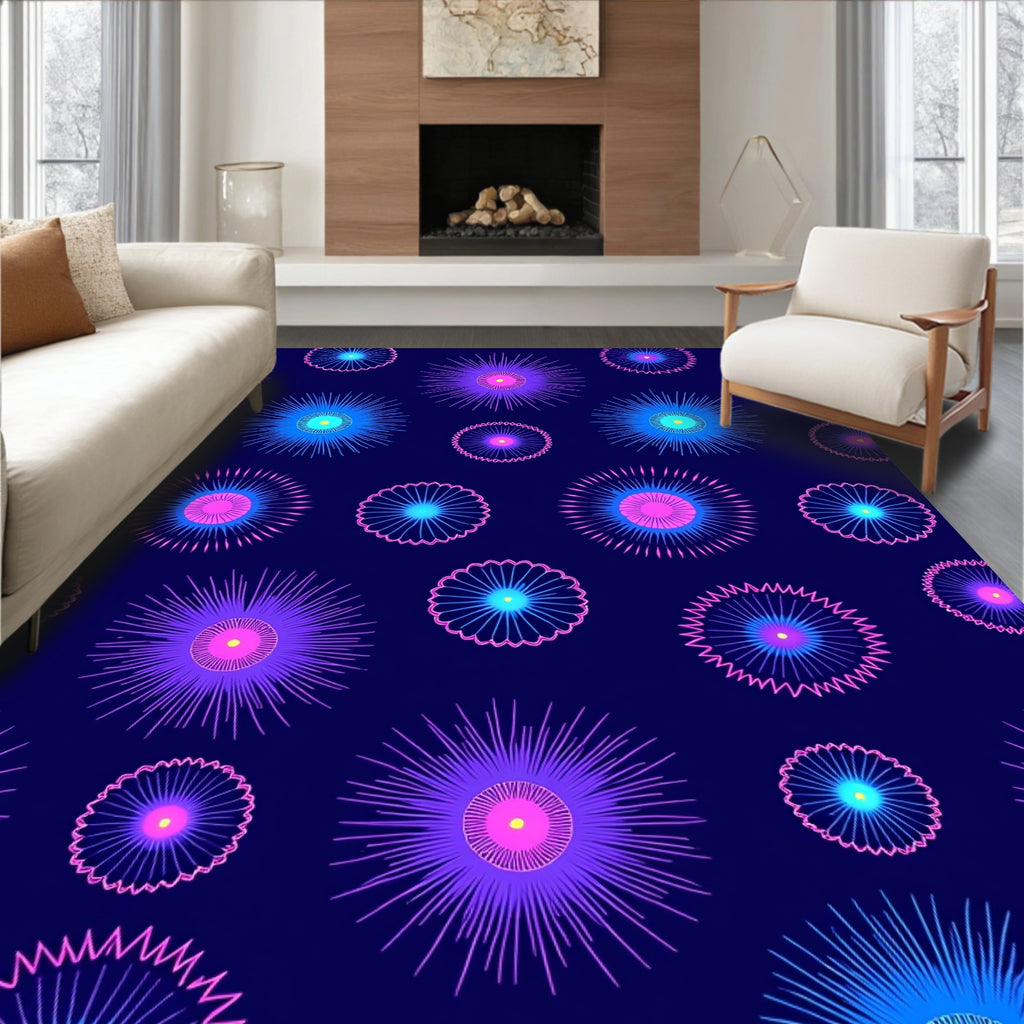 Neon Burst Floral Pattern Rug
