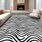 Black White Wavy Lined Pattern Rug