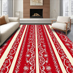 Red Cream Ornate Stripe Pattern Rug