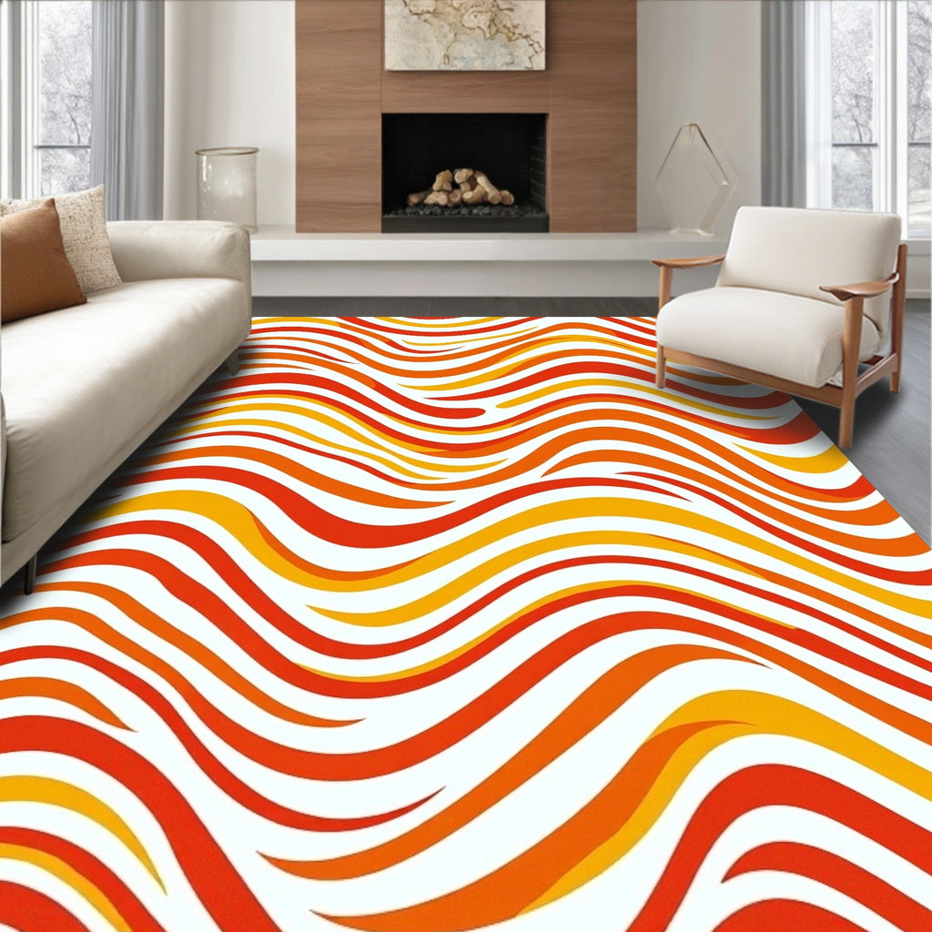 Abstract Wavy Orange Yellow Stripes Rug