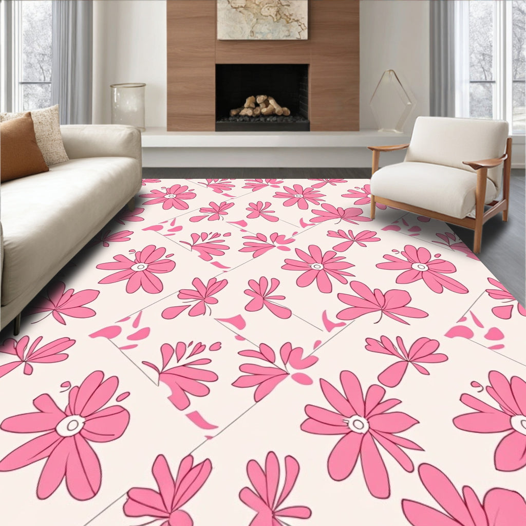 Pink Floral Patchwork Pattern Rug
