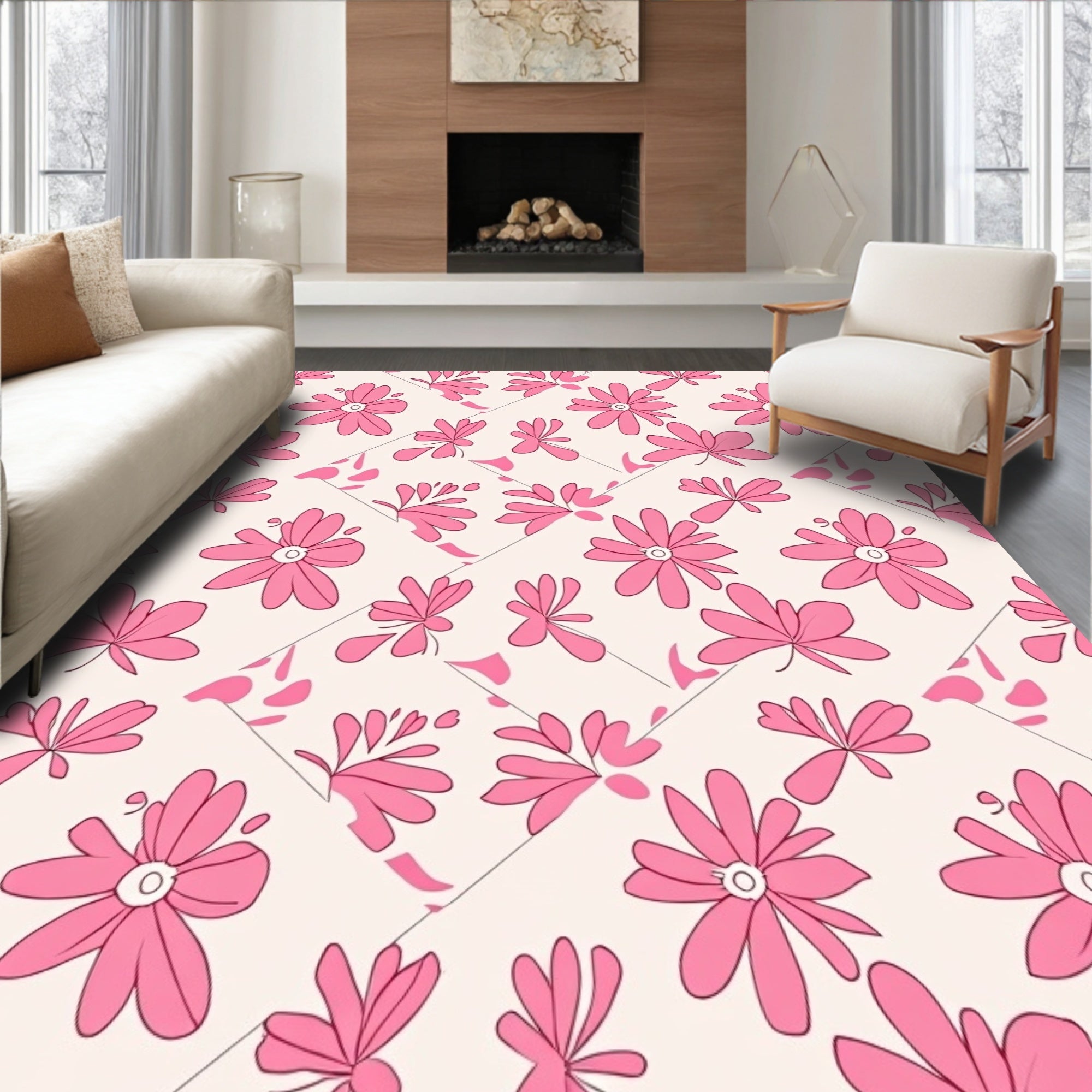 Pink Floral Patchwork Pattern Rug