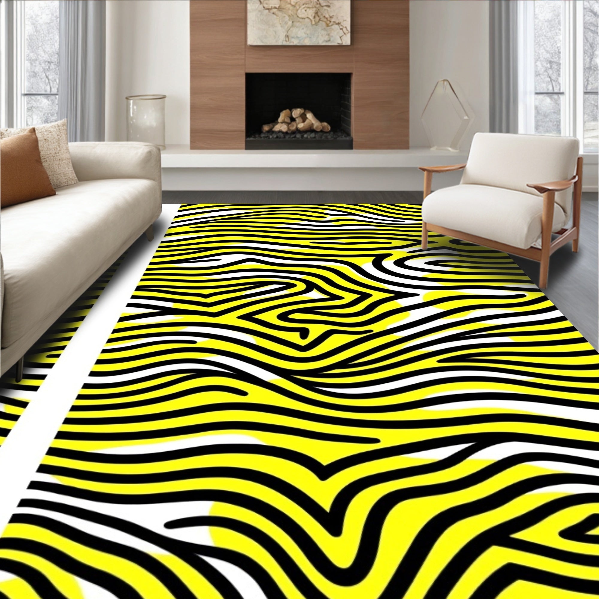 Bold Yellow Black Wavy Stripes Rug
