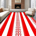 Red Green White Striped Ornate Pattern Rug