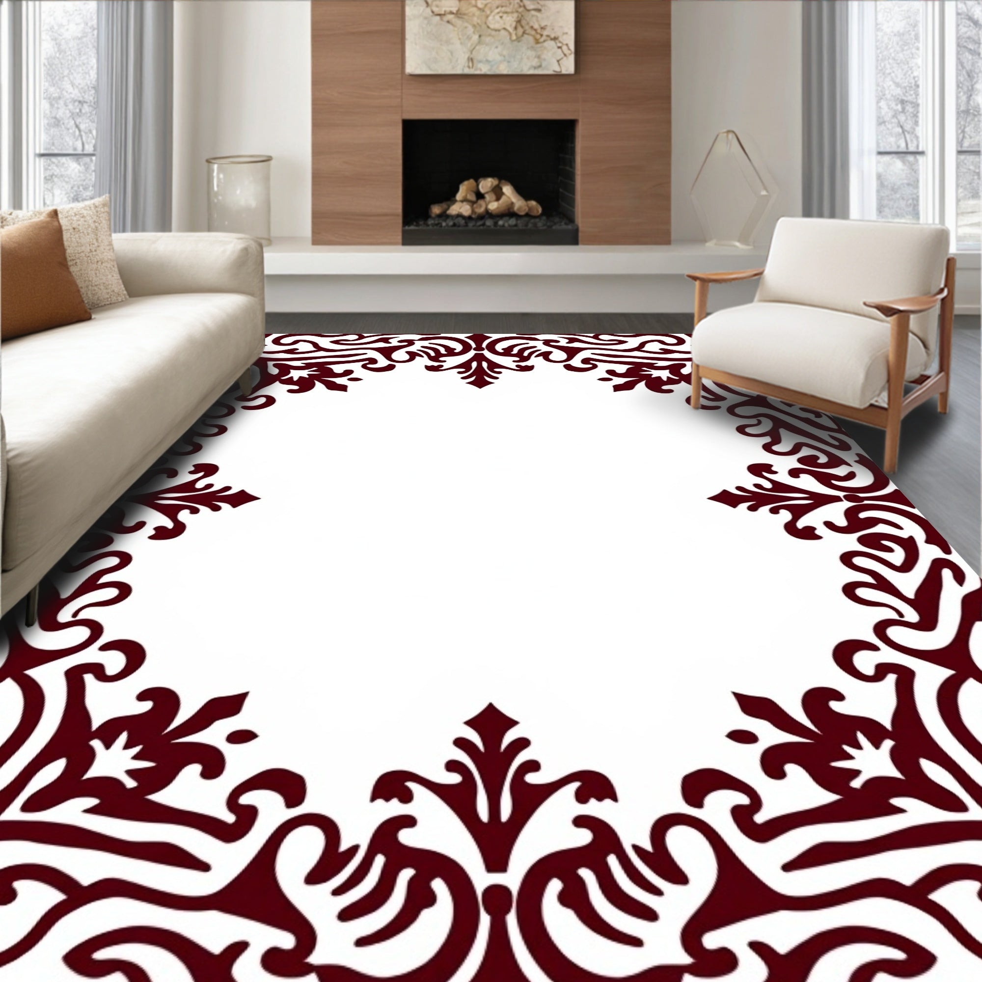 Ornate Floral Scrollwork Design Rug