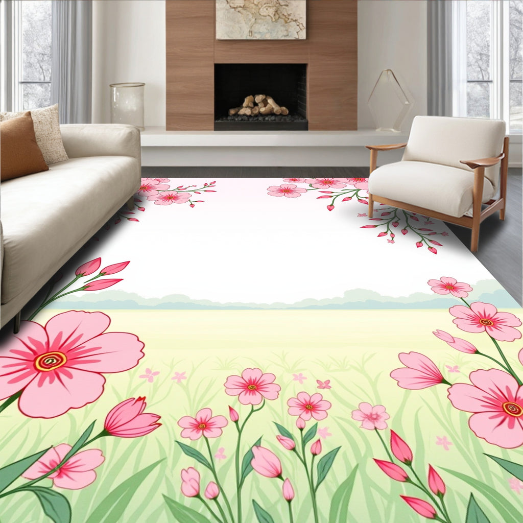 Pink Blossom Meadow Pattern Rug