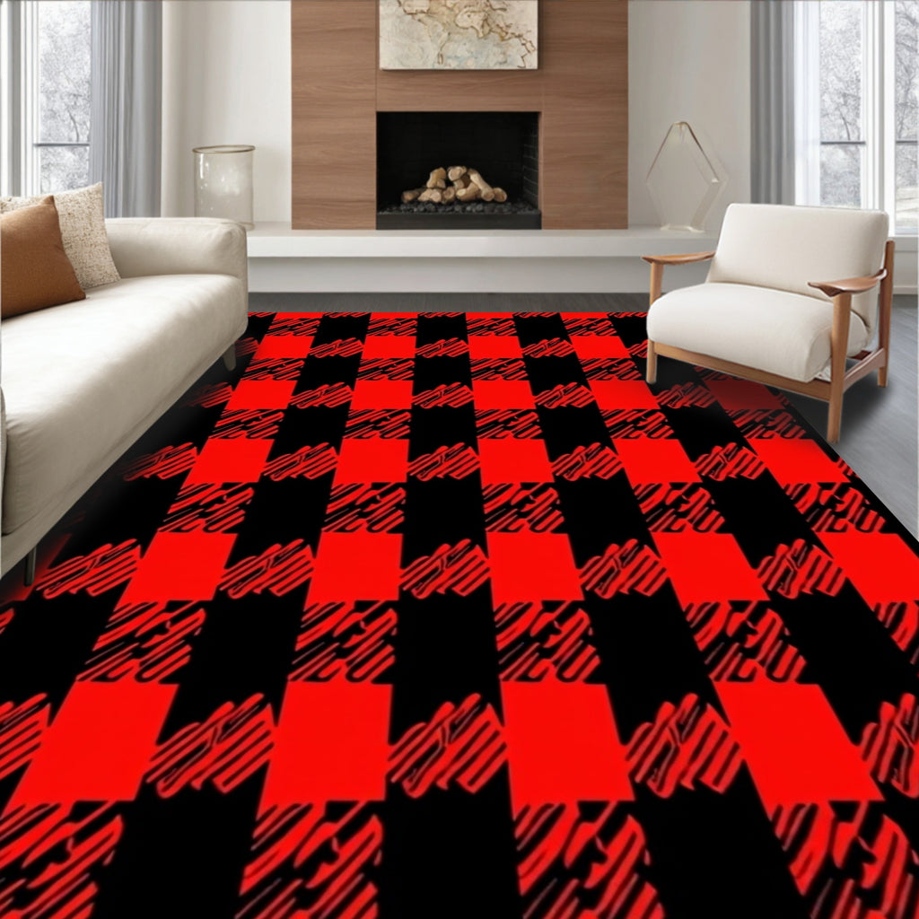 Bold Red Black Buffalo Check Rug