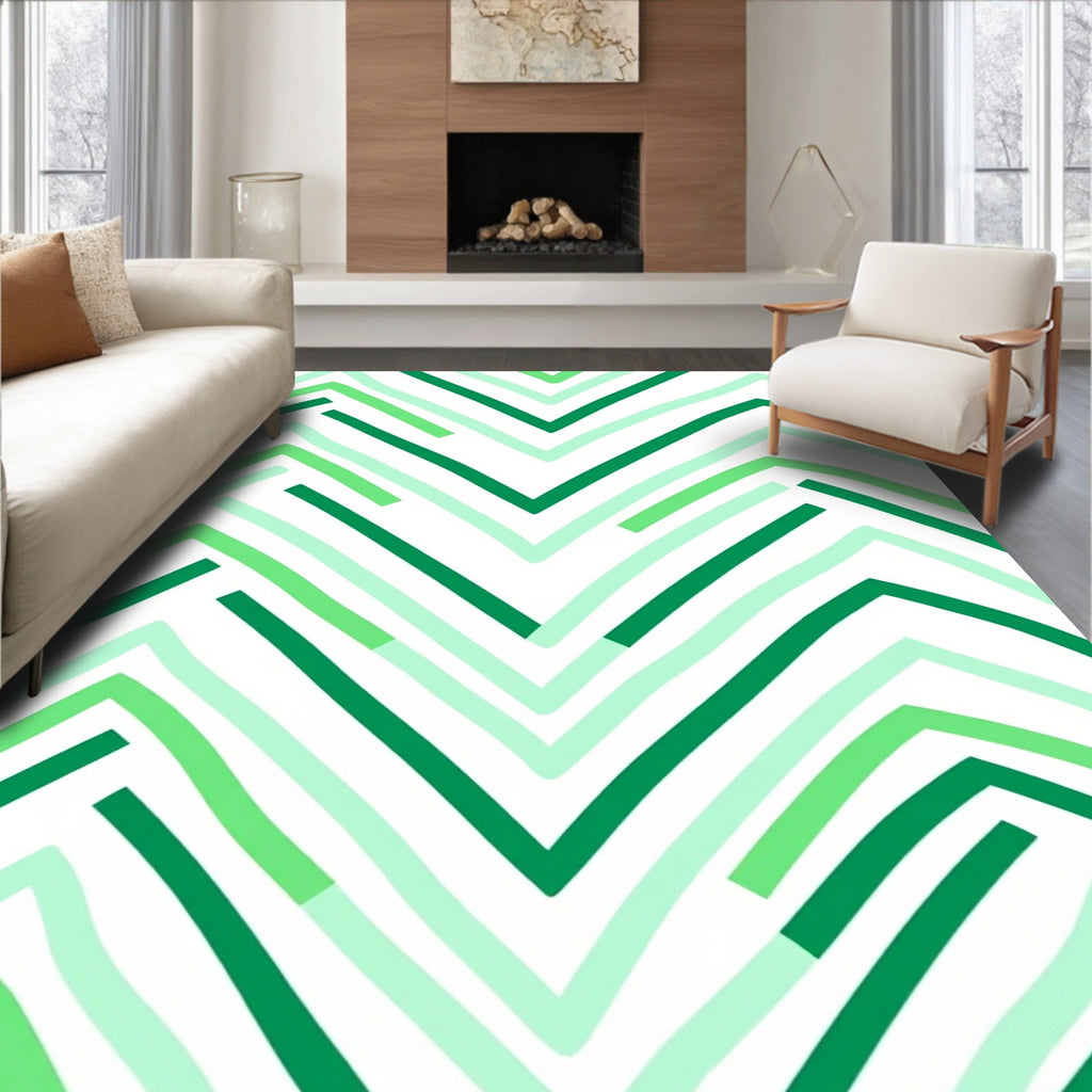 Green Chevron Stripes Design Rug