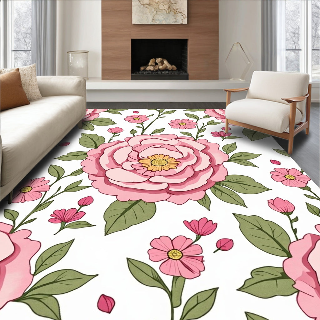 Pink Flower Pattern Floral Design Rug